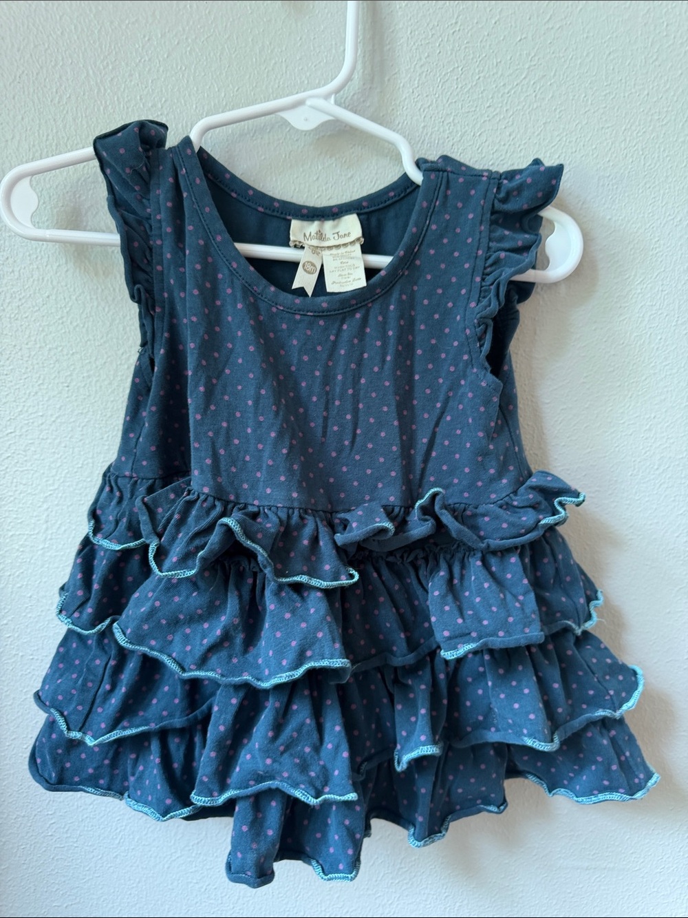 Matilda Jane Navy Ruffle Dress with Pink Dot Print